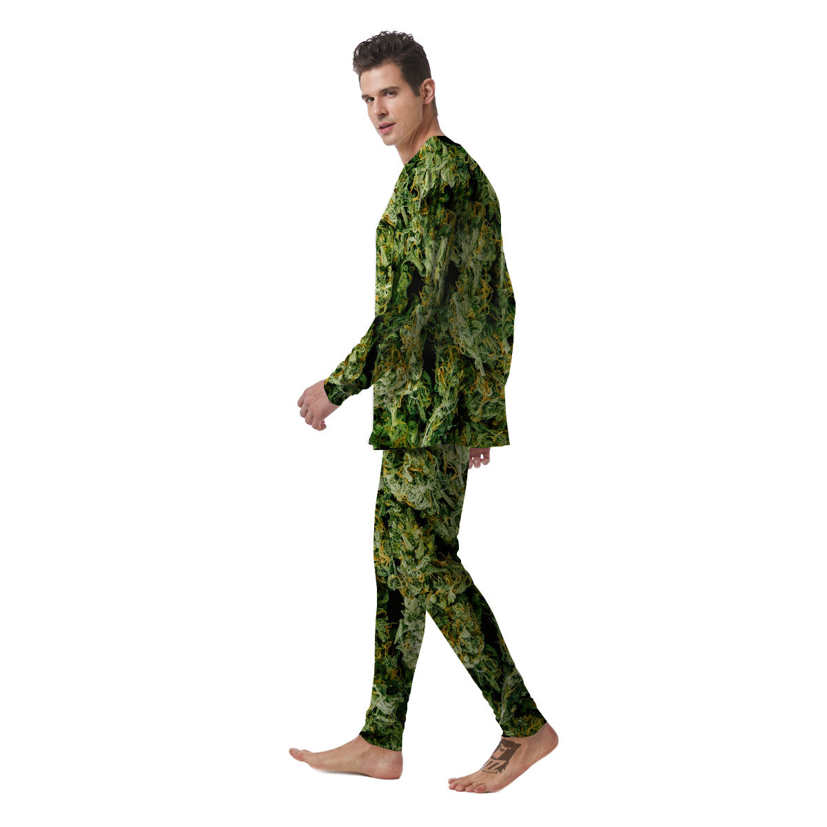 Weed Green Print Men's Pajamas-grizzshop