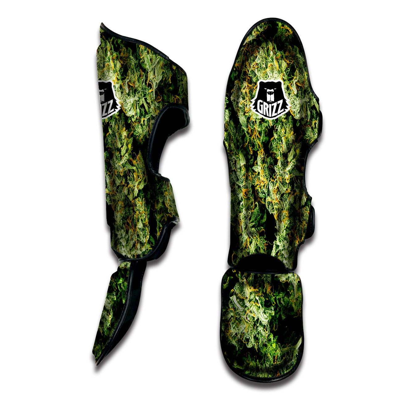 Weed Green Print Muay Thai Shin Guards-grizzshop