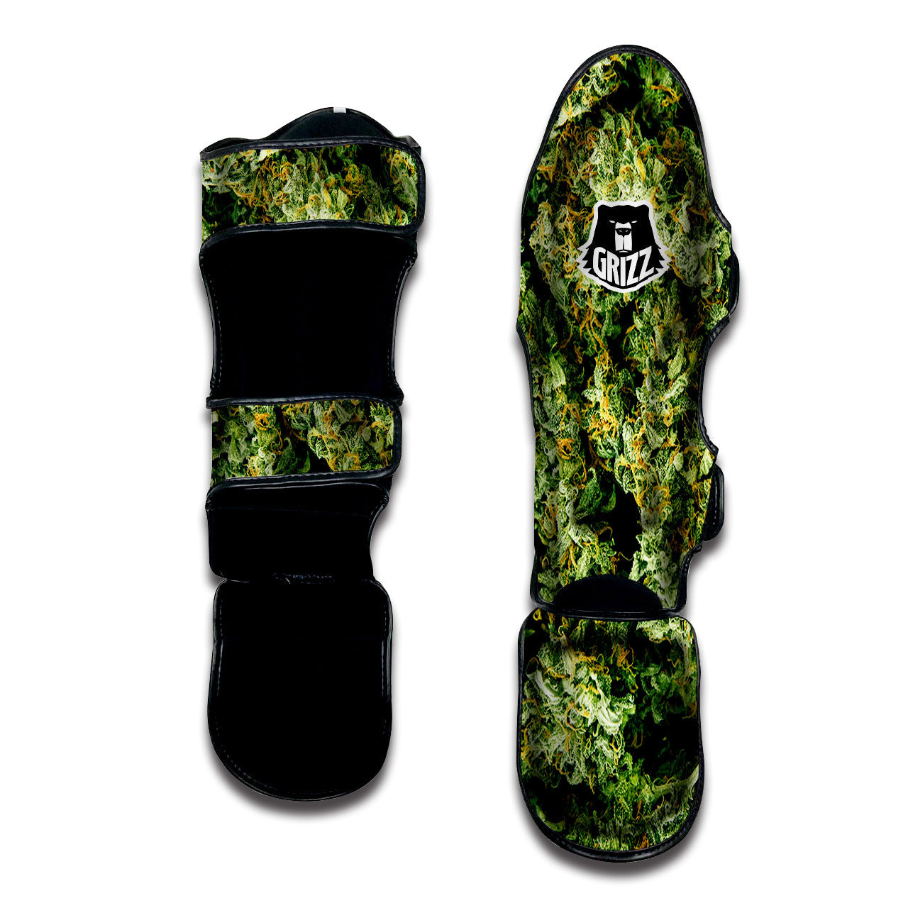 Weed Green Print Muay Thai Shin Guards-grizzshop