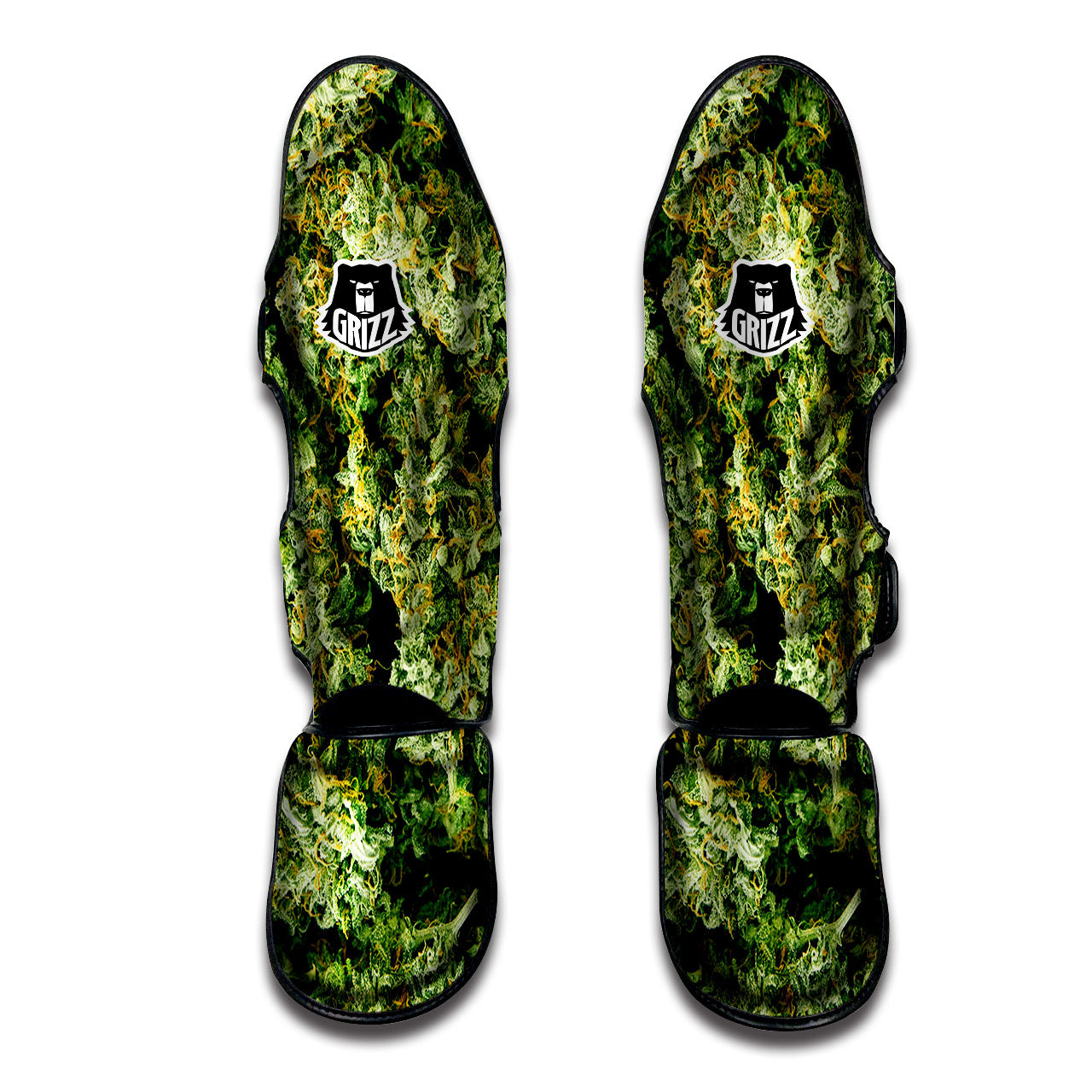 Weed Green Print Muay Thai Shin Guards-grizzshop