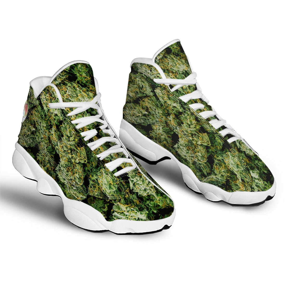 Weed Green Print White Basketball Shoes-grizzshop