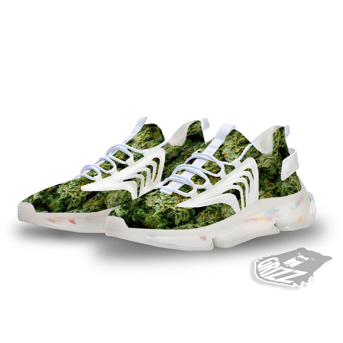 Weed Green Print White Gym Shoes-grizzshop