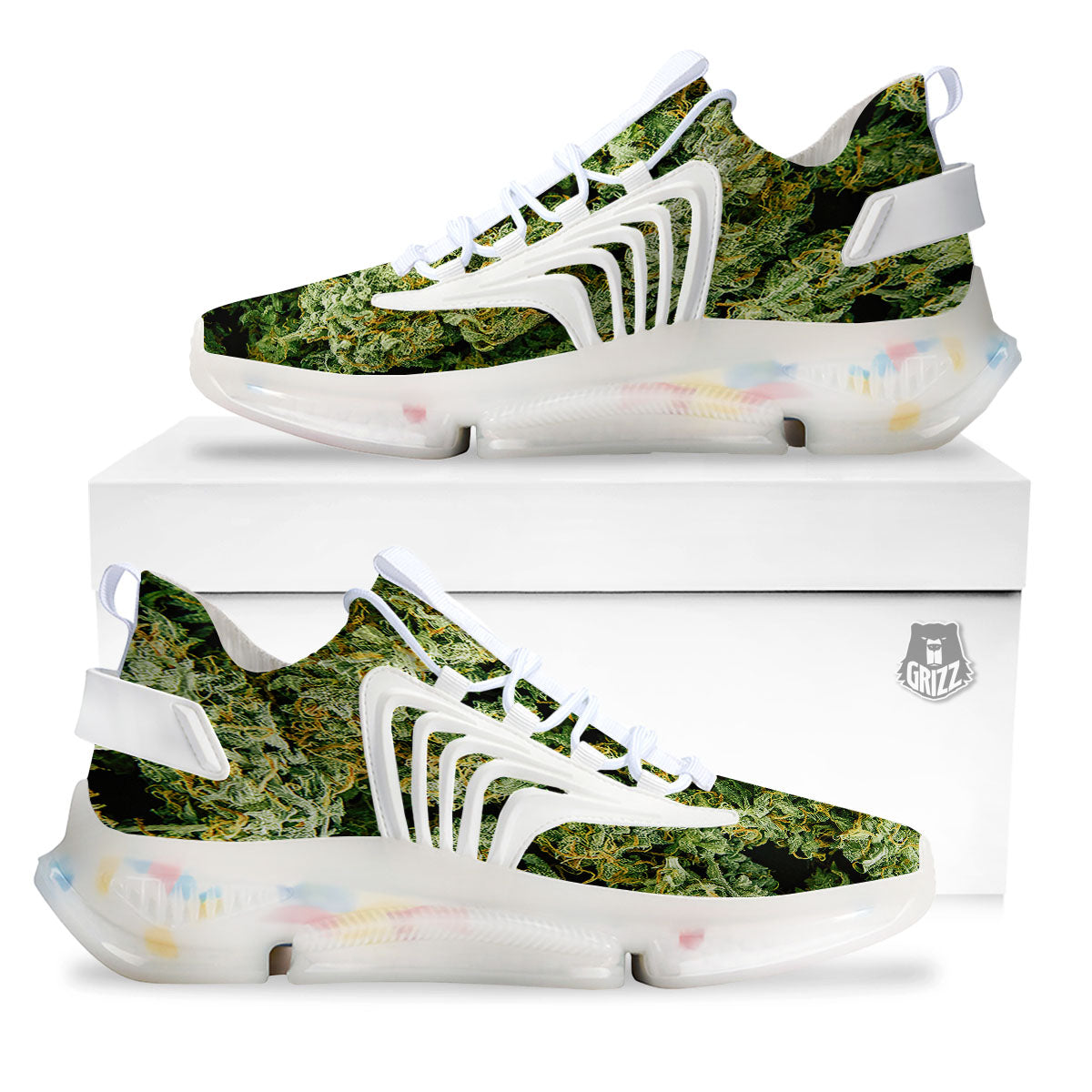 Weed Green Print White Gym Shoes-grizzshop