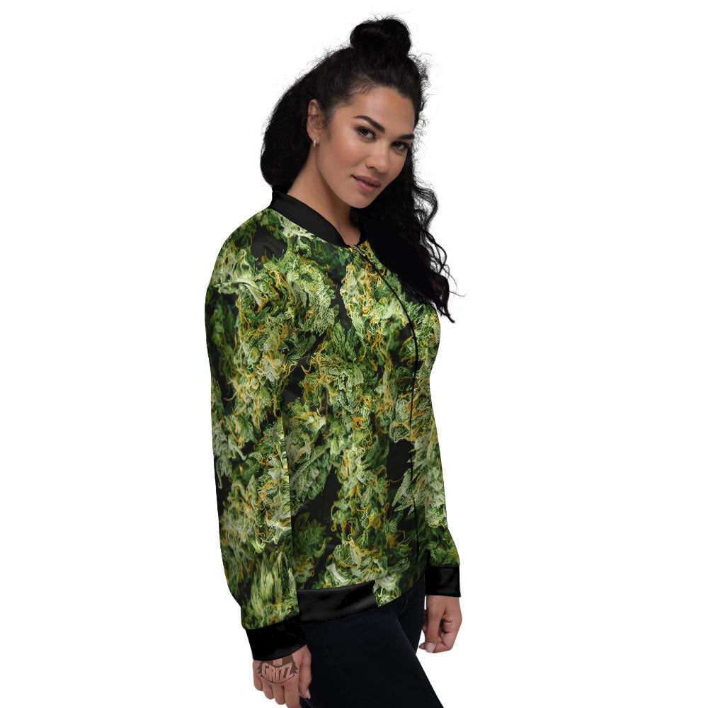 Weed Green Print Women's Bomber Jacket-grizzshop