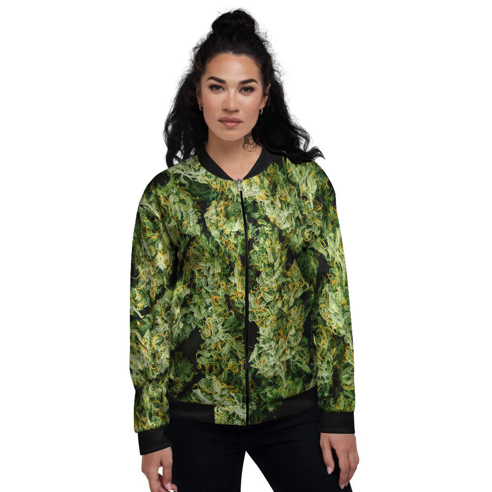 Weed Green Print Women's Bomber Jacket-grizzshop