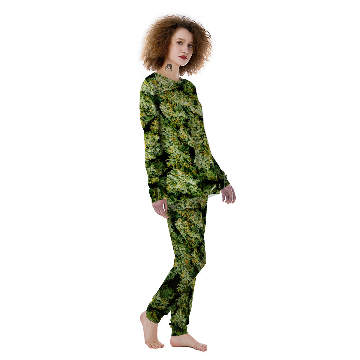Weed Green Print Women's Pajamas-grizzshop