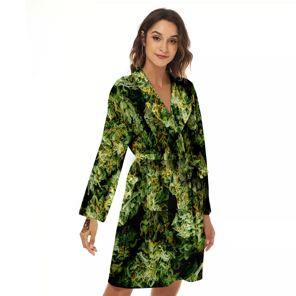 Weed Green Print Women's Robe-grizzshop