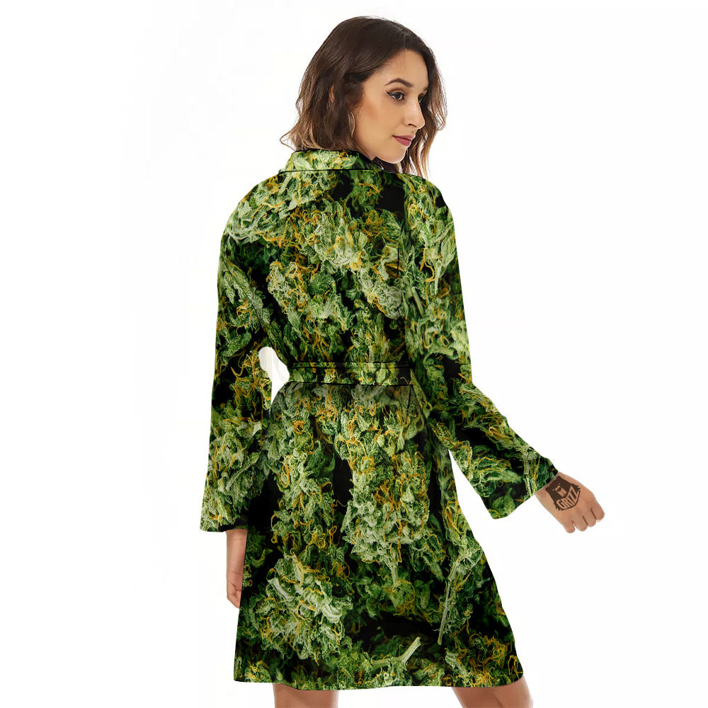 Weed Green Print Women's Robe-grizzshop