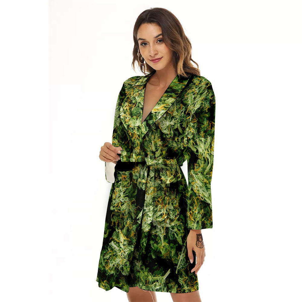 Weed Green Print Women's Robe-grizzshop