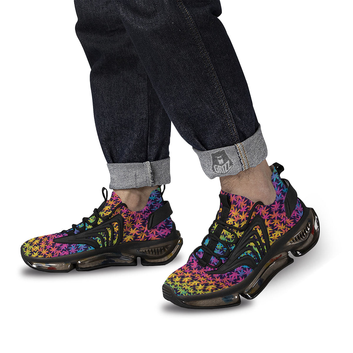 Weed Leaf Colorful Print Pattern Black Gym Shoes-grizzshop