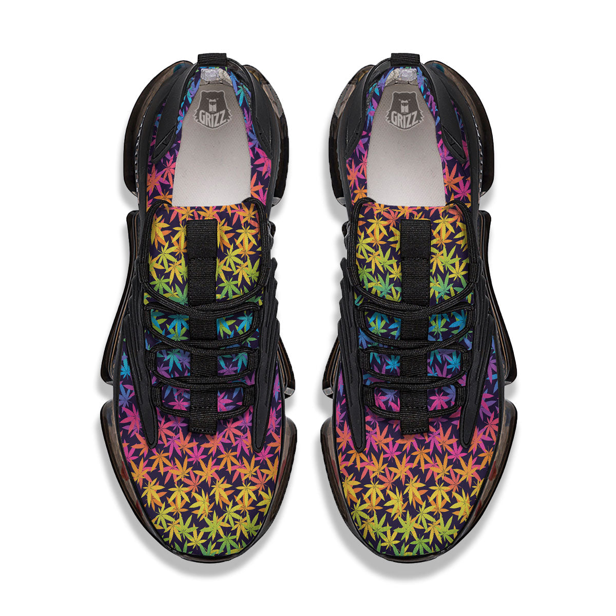 Weed Leaf Colorful Print Pattern Black Gym Shoes-grizzshop
