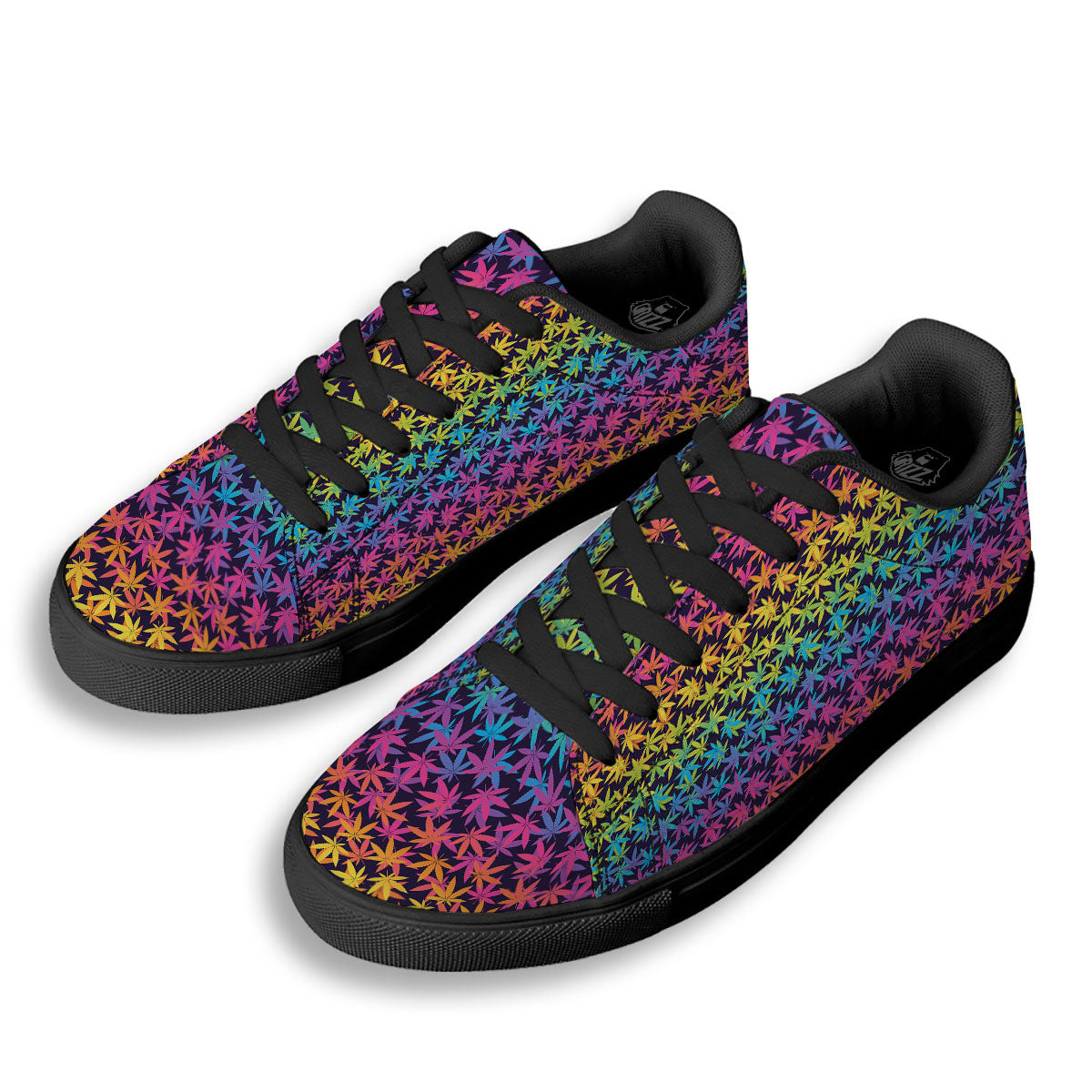 Weed Leaf Colorful Print Pattern Black Low Top Sneakers-grizzshop