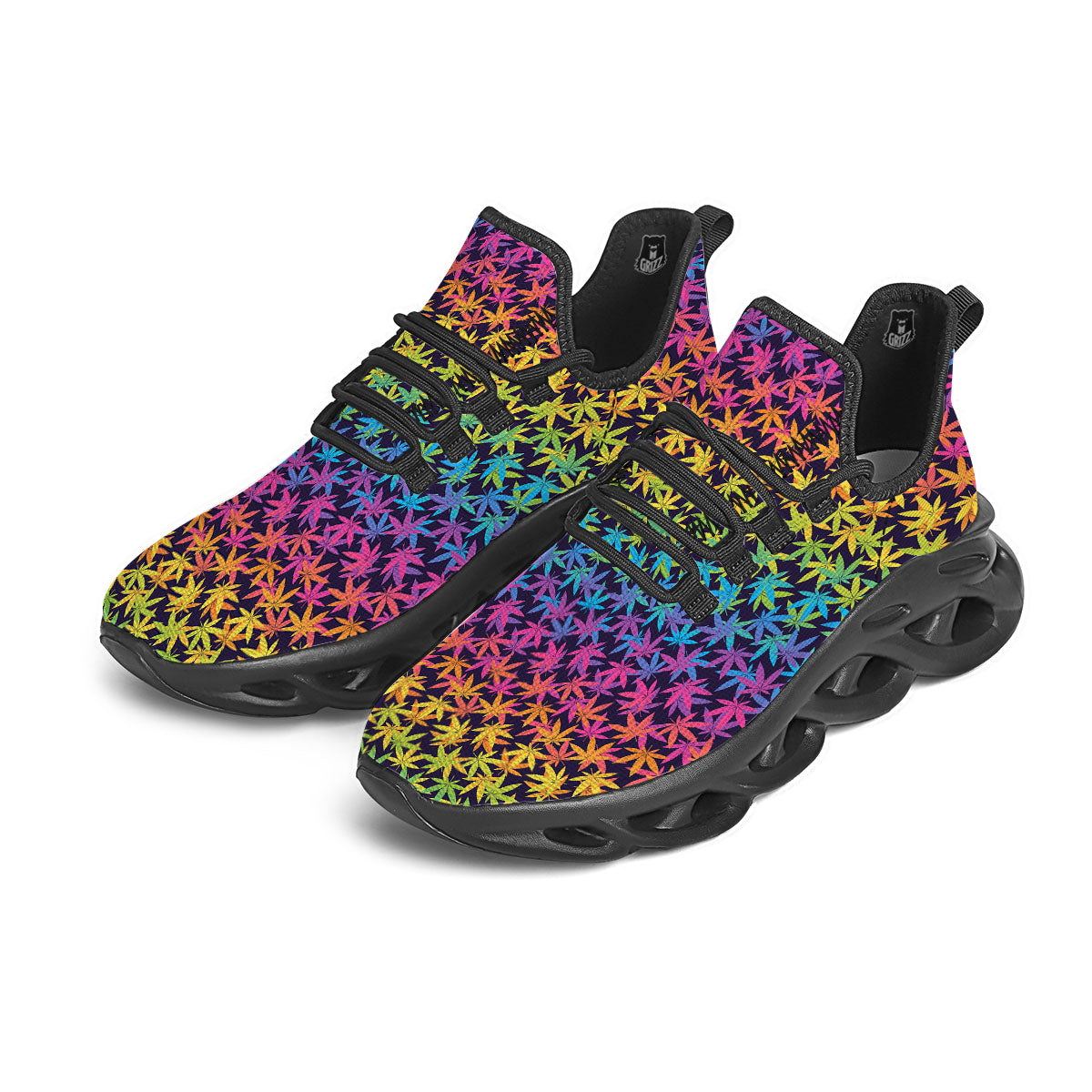 Weed Leaf Colorful Print Pattern Black Running Shoes-grizzshop