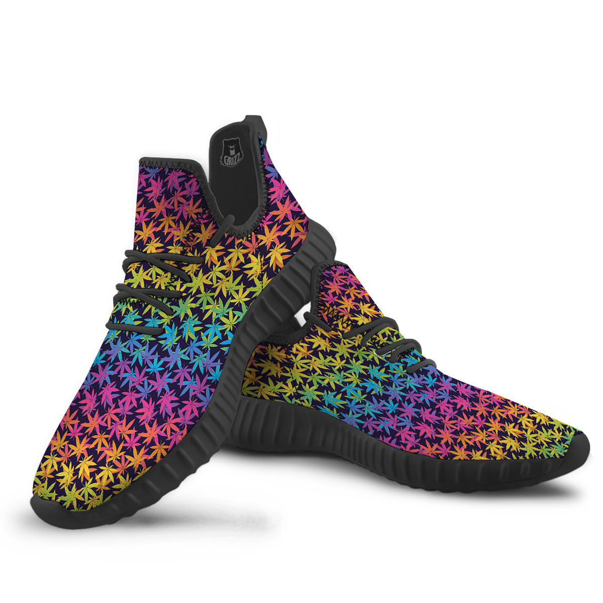 Weed Leaf Colorful Print Pattern Black Walking Shoes-grizzshop