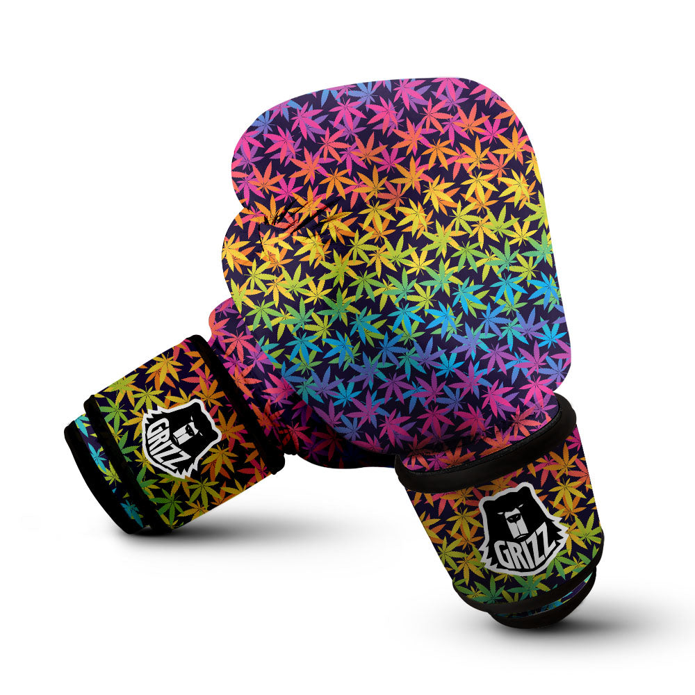 Weed Leaf Colorful Print Pattern Boxing Gloves-grizzshop