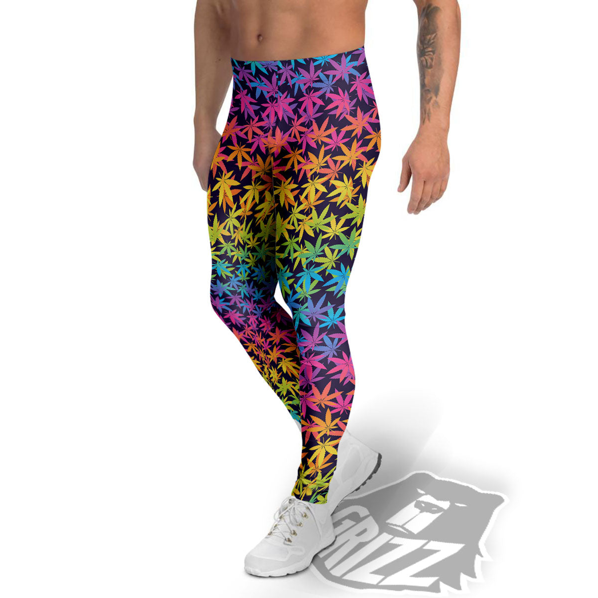 Weed Leaf Colorful Print Pattern Men's Leggings-grizzshop