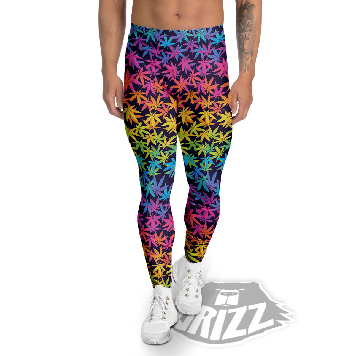 Weed Leaf Colorful Print Pattern Men's Leggings-grizzshop