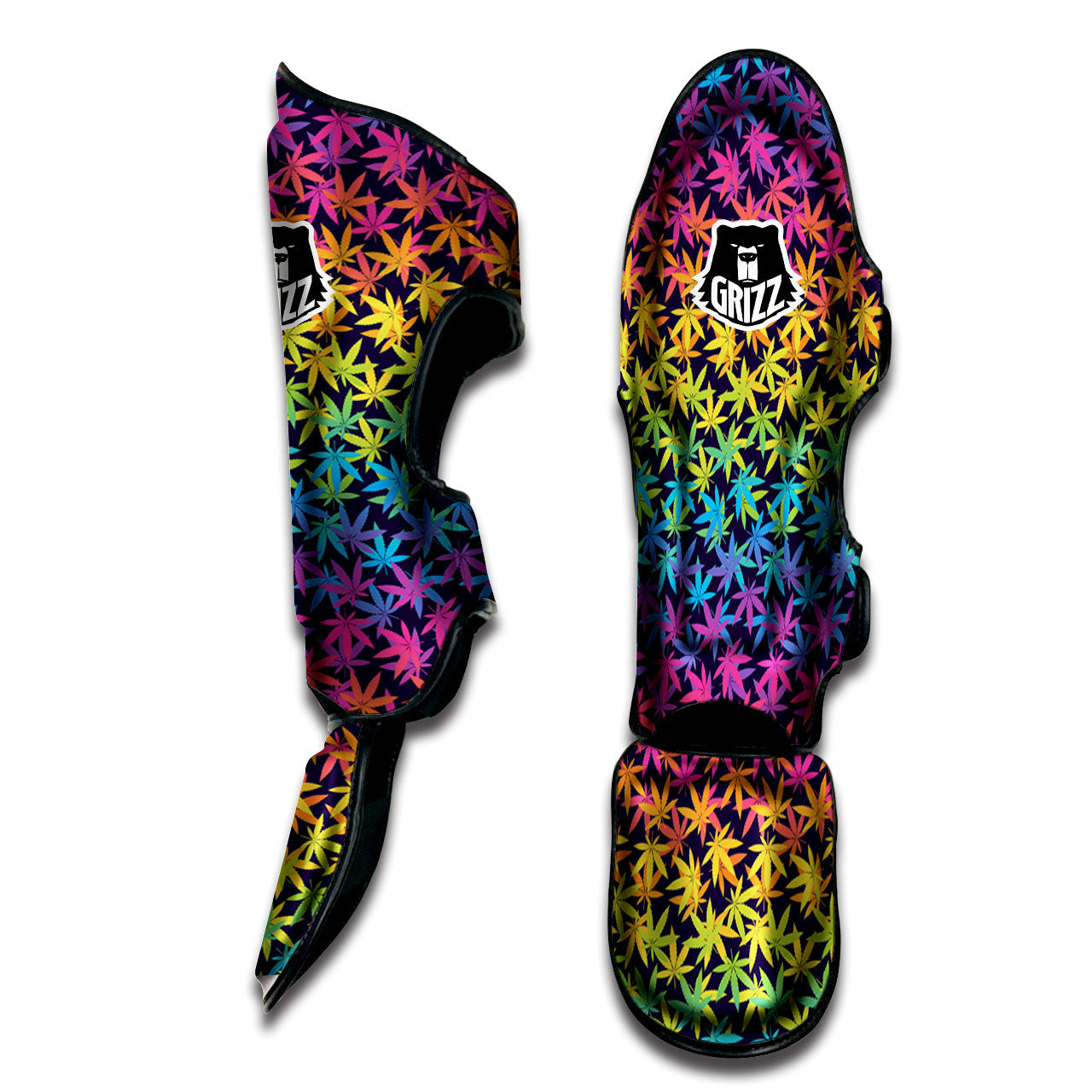 Weed Leaf Colorful Print Pattern Muay Thai Shin Guards-grizzshop