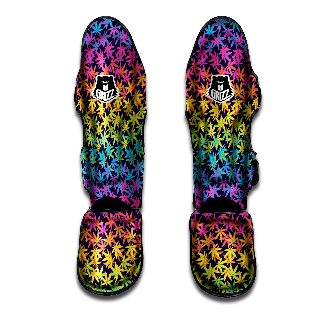 Weed Leaf Colorful Print Pattern Muay Thai Shin Guards-grizzshop