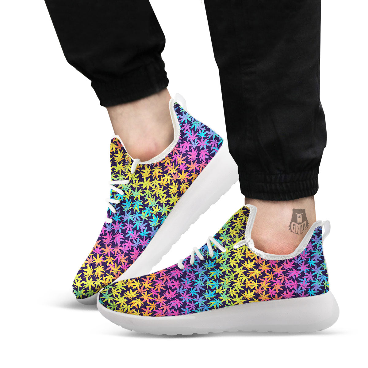 Weed Leaf Colorful Print Pattern White Athletic Shoes-grizzshop
