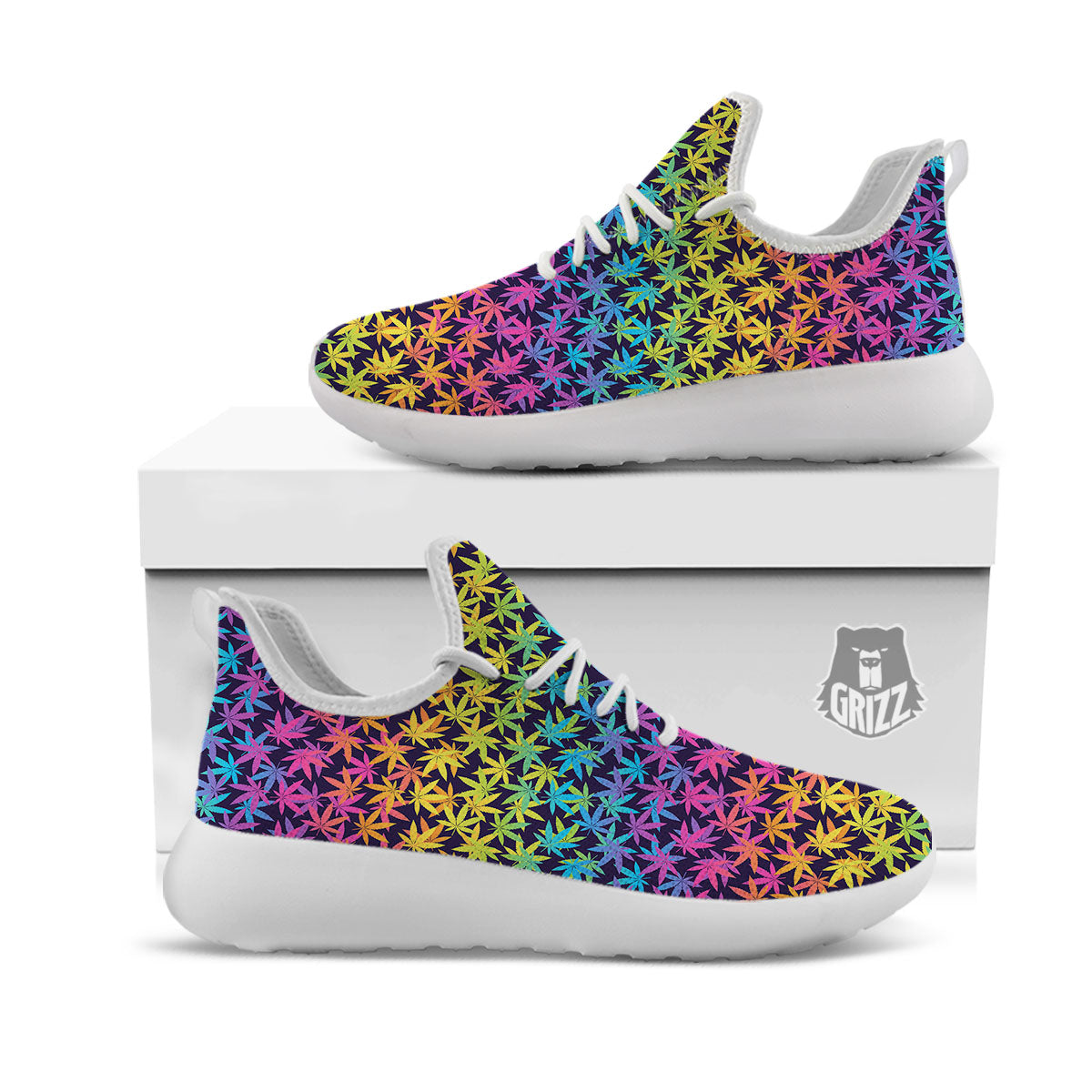 Weed Leaf Colorful Print Pattern White Athletic Shoes-grizzshop