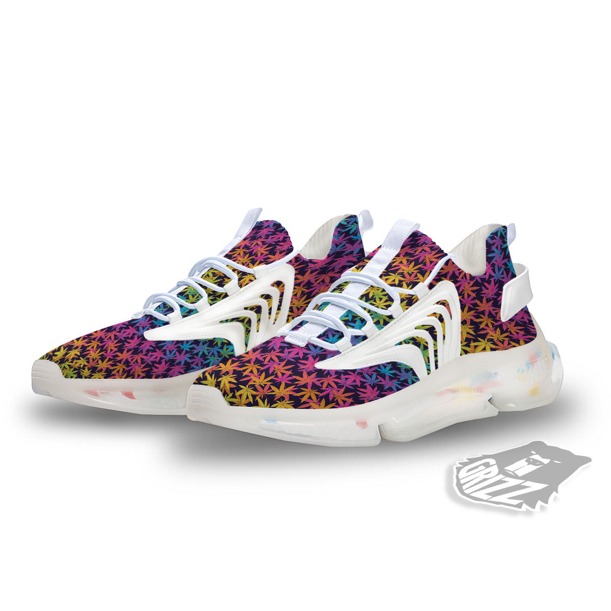 Weed Leaf Colorful Print Pattern White Gym Shoes-grizzshop