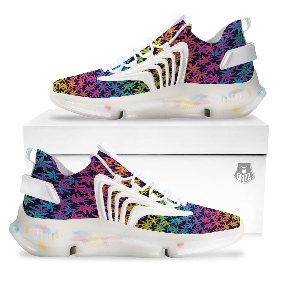 Weed Leaf Colorful Print Pattern White Gym Shoes-grizzshop
