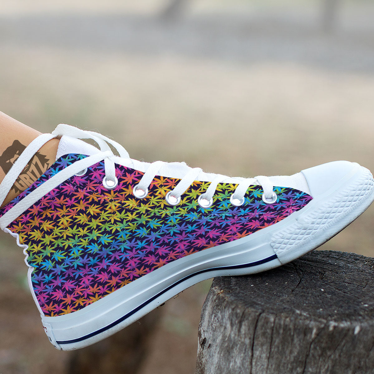 Weed Leaf Colorful Print Pattern White High Top Shoes-grizzshop