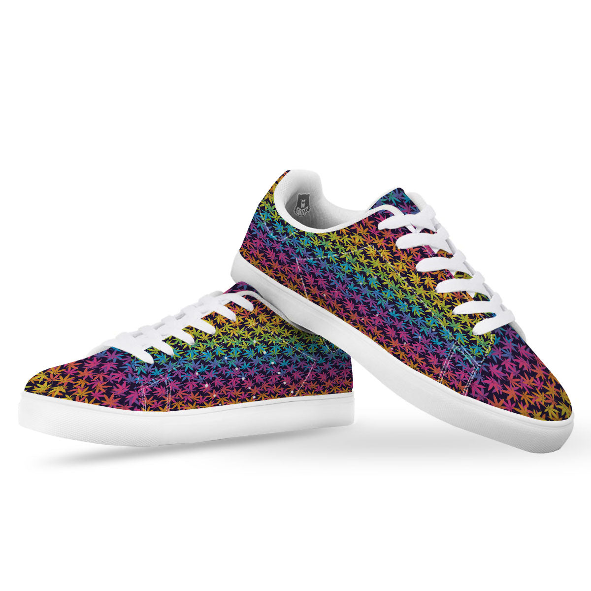 Weed Leaf Colorful Print Pattern White Low Top Sneakers-grizzshop