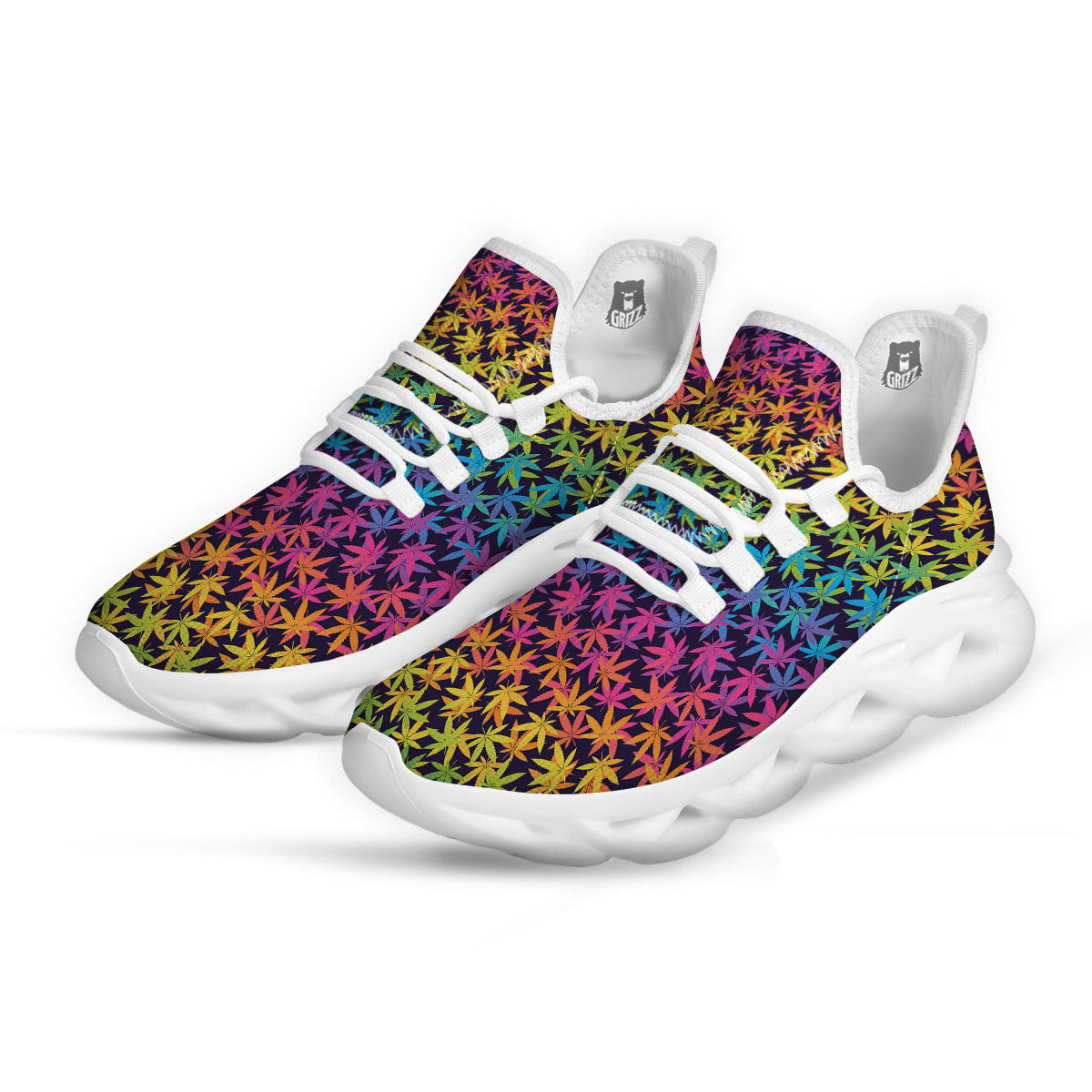 Weed Leaf Colorful Print Pattern White Running Shoes-grizzshop
