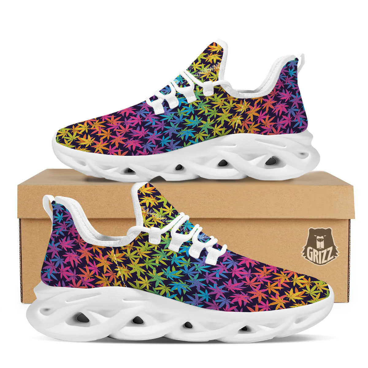 Weed Leaf Colorful Print Pattern White Running Shoes-grizzshop