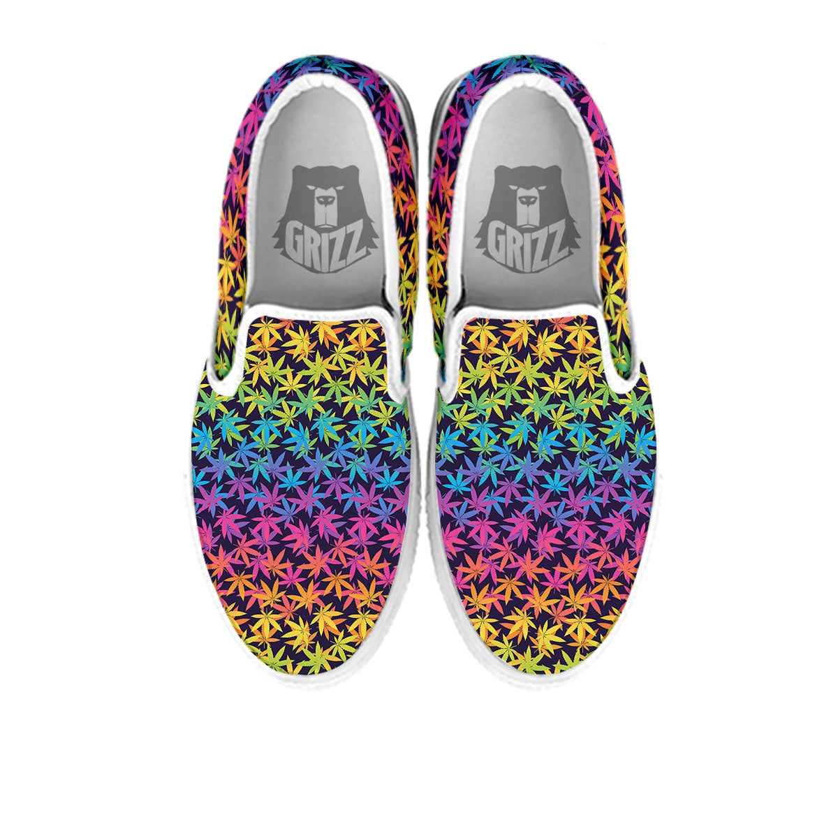 Weed Leaf Colorful Print Pattern White Slip On Shoes-grizzshop