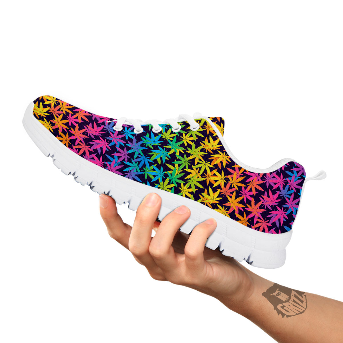 Weed Leaf Colorful Print Pattern White Sneaker-grizzshop