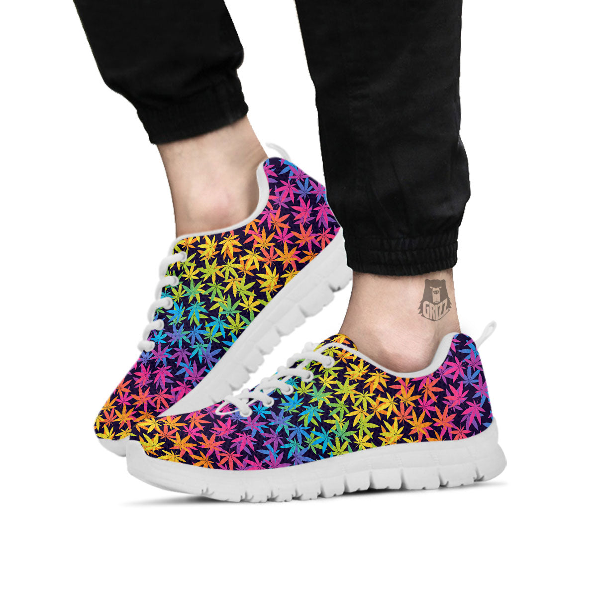 Weed Leaf Colorful Print Pattern White Sneaker-grizzshop