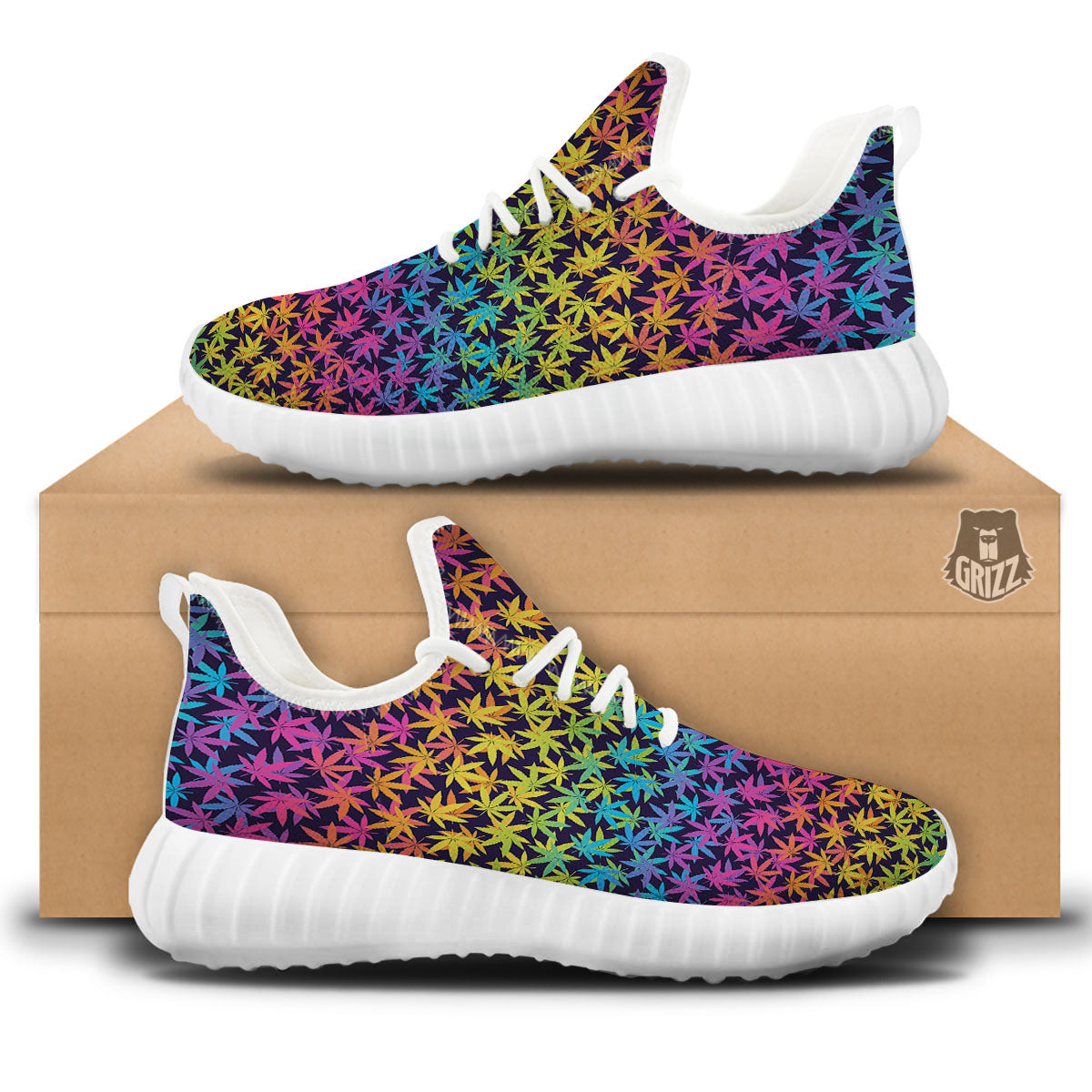 Weed Leaf Colorful Print Pattern White Walking Shoes-grizzshop