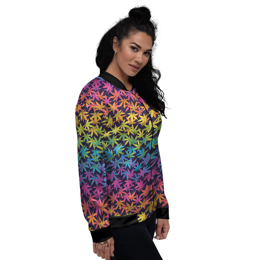 Weed Leaf Colorful Print Pattern Women's Bomber Jacket-grizzshop