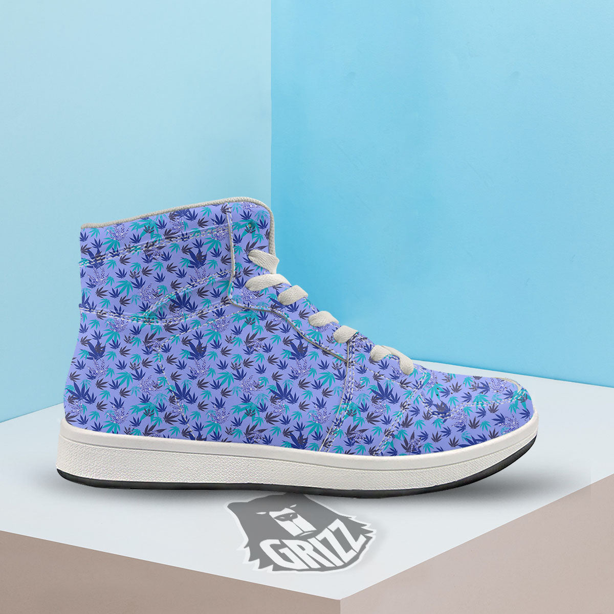 Weed Leaf Purple Print Pattern High Top Sneakers-grizzshop