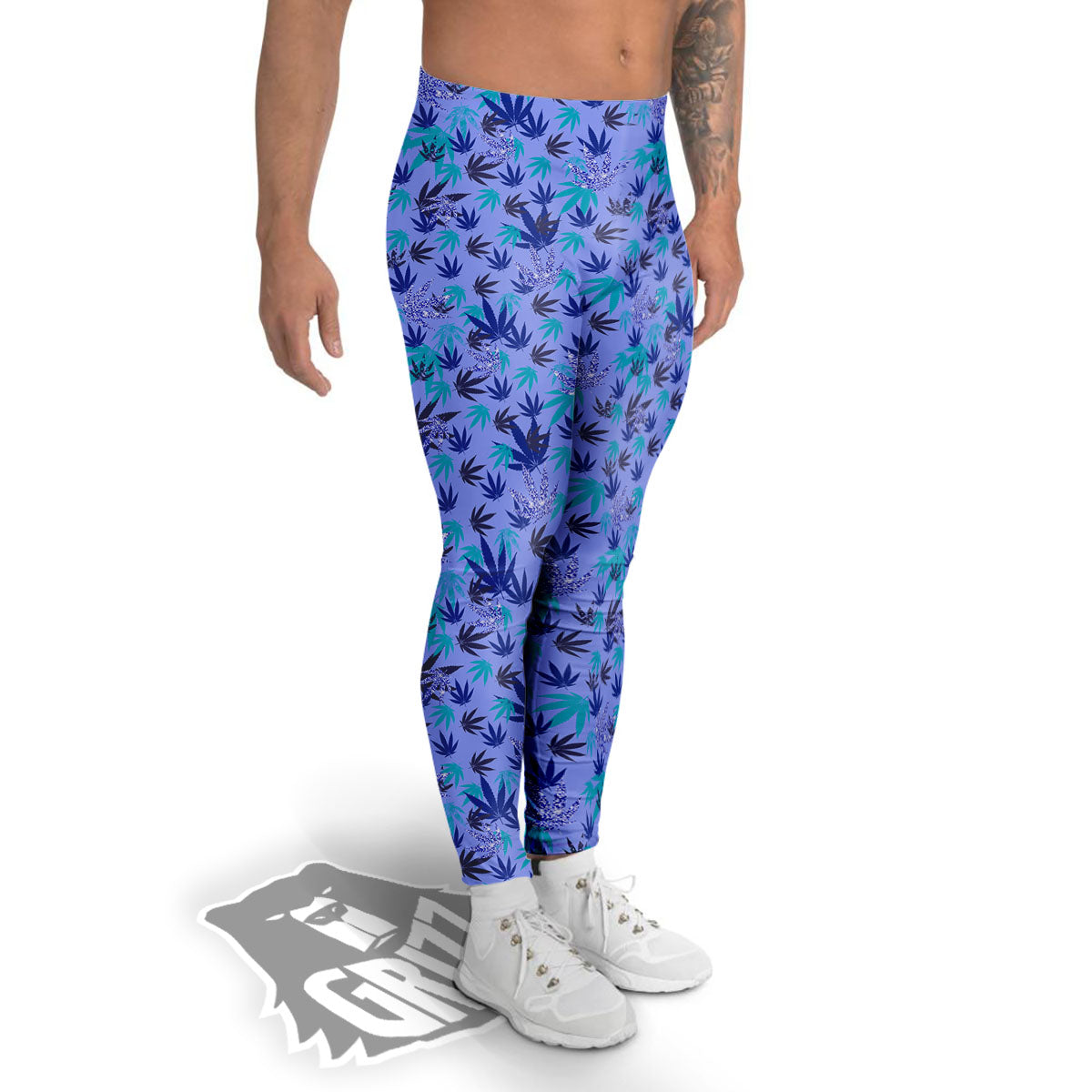 Weed Leaf Purple Print Pattern Men's Leggings-grizzshop