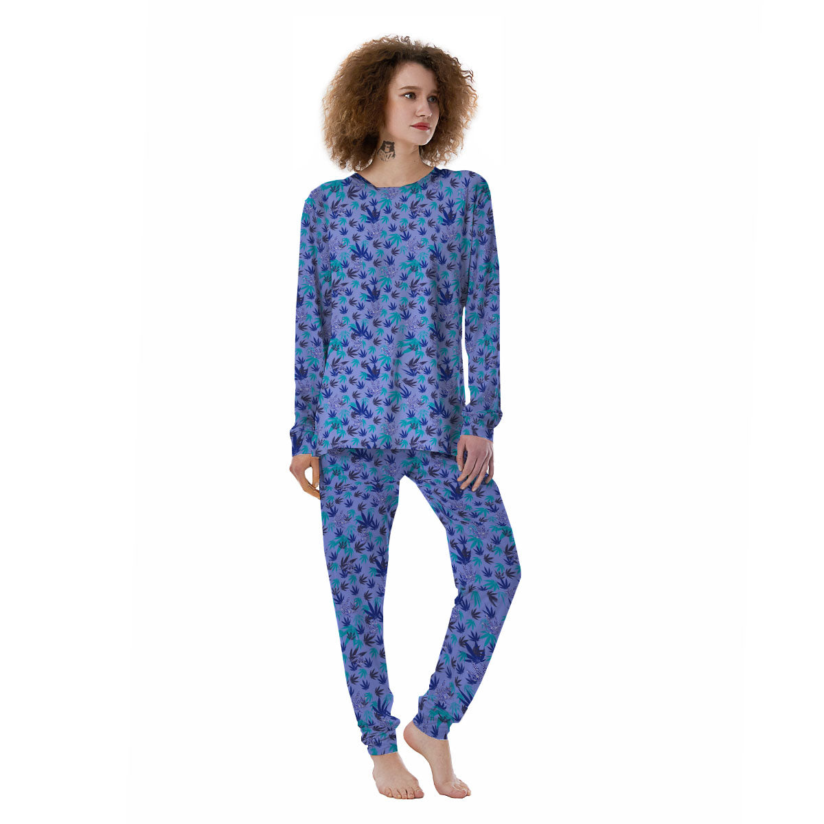 Weed Leaf Purple Print Pattern Women's Pajamas-grizzshop