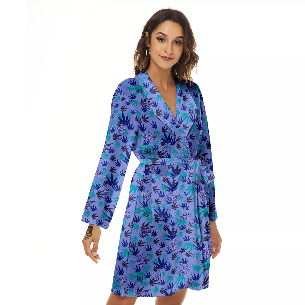 Weed Leaf Purple Print Pattern Women's Robe-grizzshop