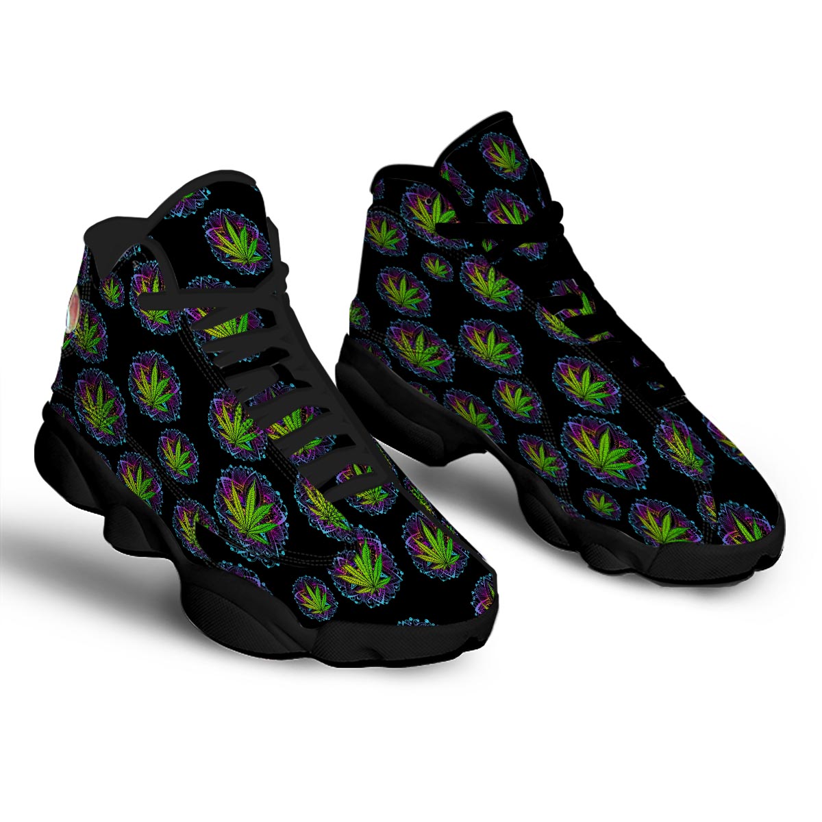 Weed Leaf Trippy Print Pattern Black Basketball Shoes-grizzshop
