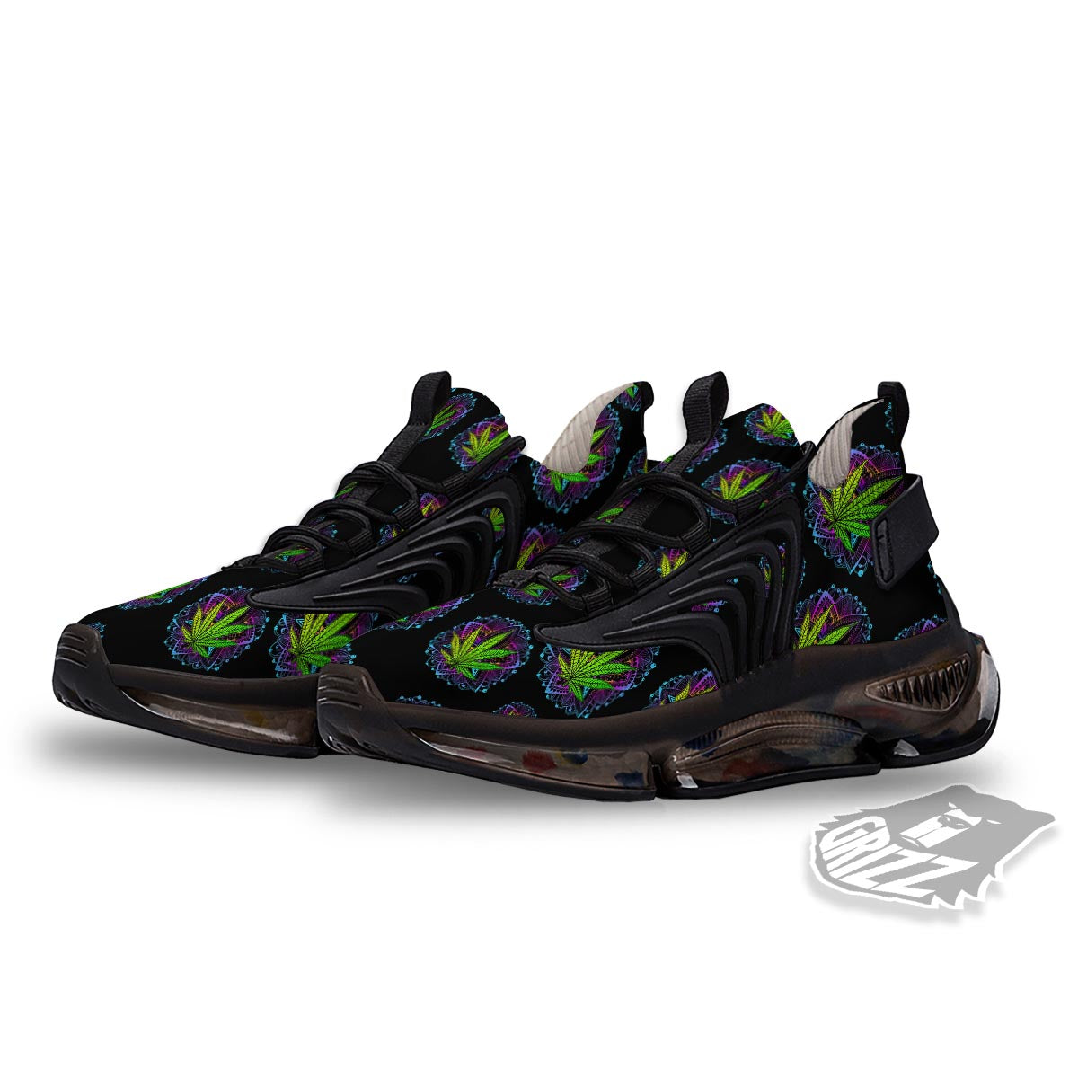 Weed Leaf Trippy Print Pattern Black Gym Shoes-grizzshop