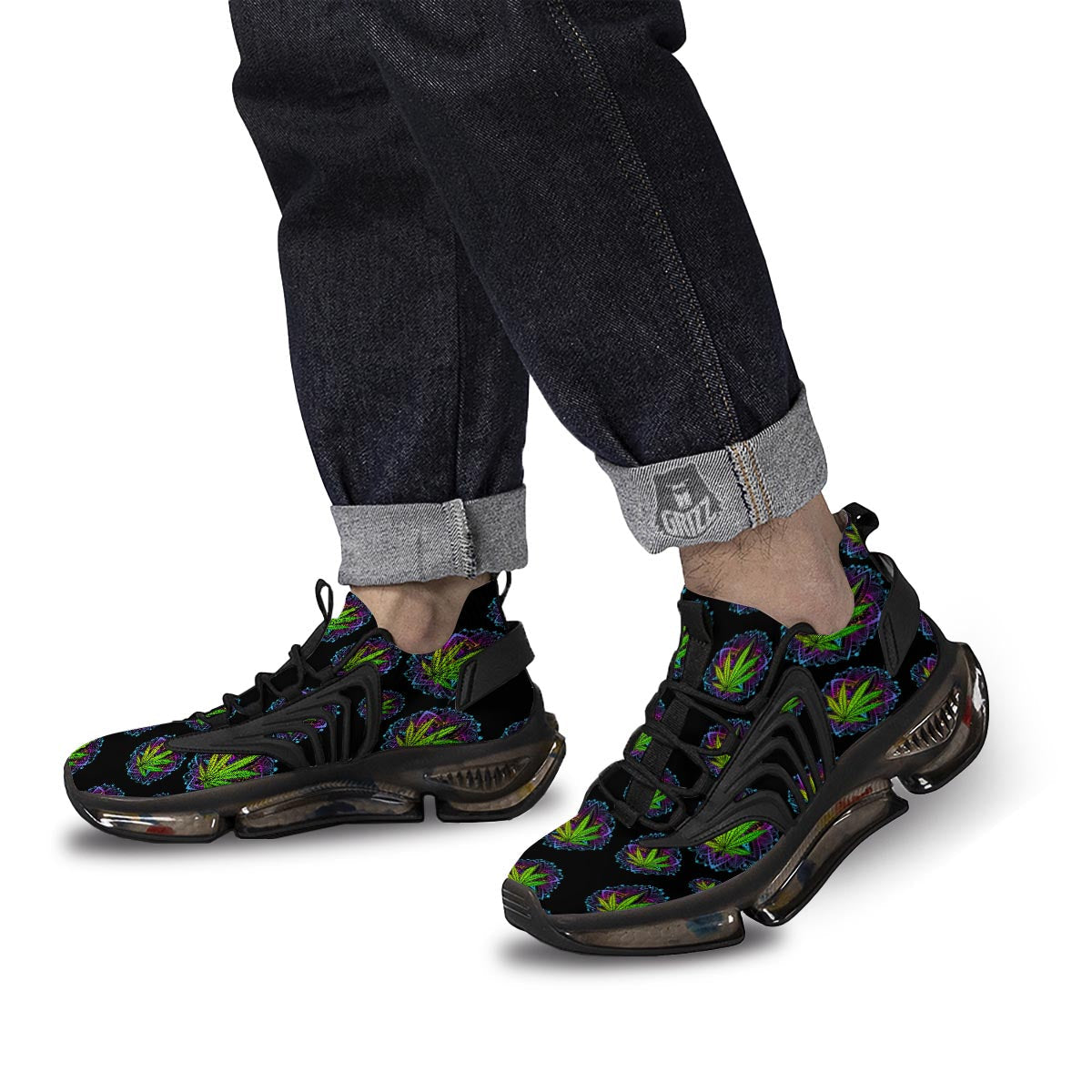 Weed Leaf Trippy Print Pattern Black Gym Shoes-grizzshop