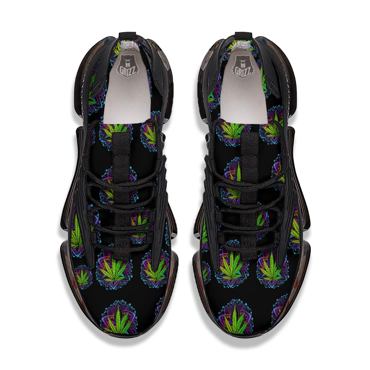 Weed Leaf Trippy Print Pattern Black Gym Shoes-grizzshop