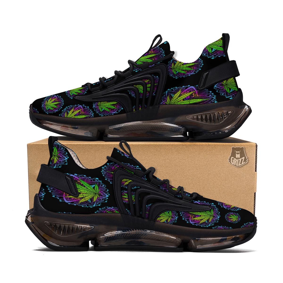 Weed Leaf Trippy Print Pattern Black Gym Shoes-grizzshop