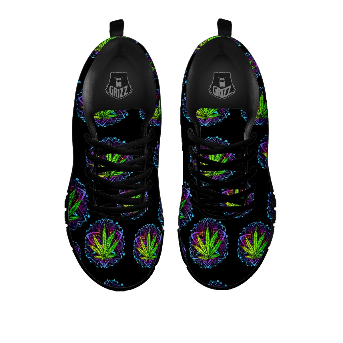 Weed Leaf Trippy Print Pattern Black Sneaker-grizzshop