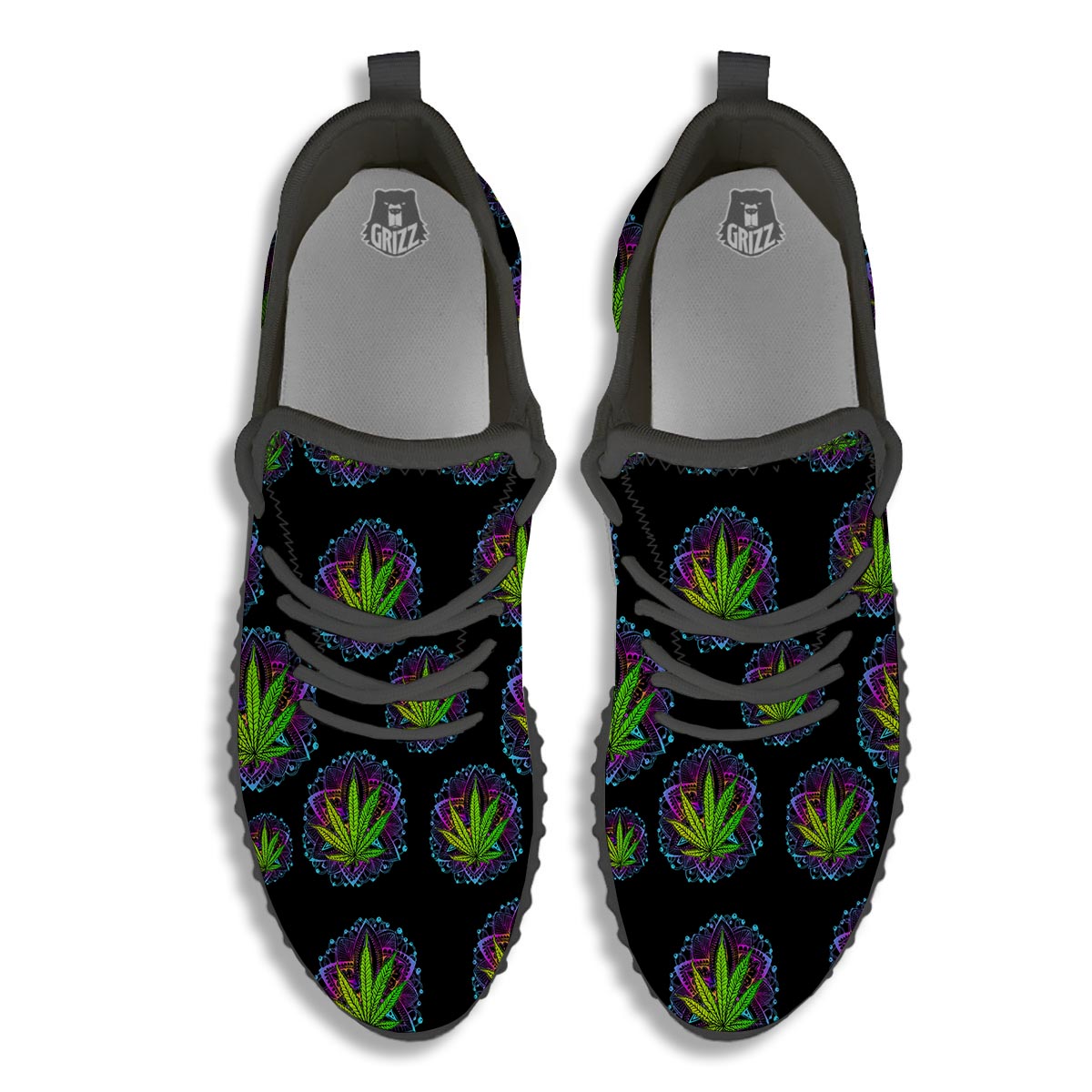 Weed Leaf Trippy Print Pattern Black Walking Shoes-grizzshop