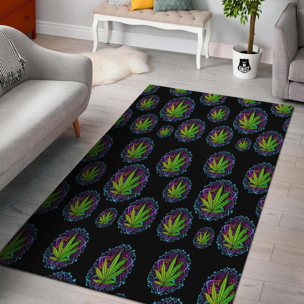 Weed Leaf Trippy Print Pattern Floor Mat-grizzshop