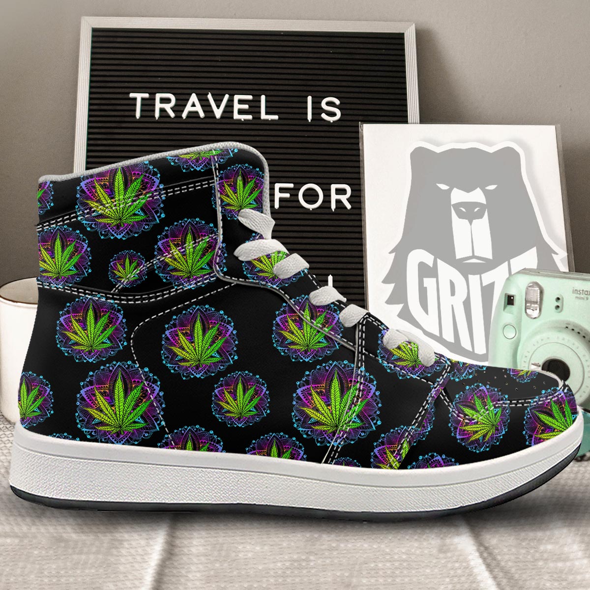 Weed Leaf Trippy Print Pattern High Top Sneakers-grizzshop
