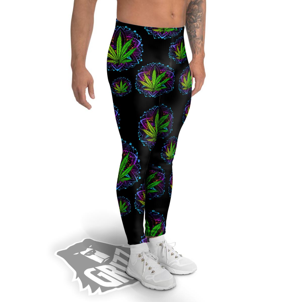 Weed Leaf Trippy Print Pattern Men's Leggings-grizzshop